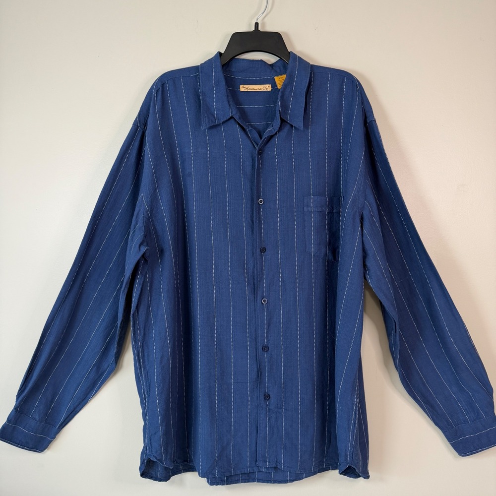 The Havanera Co Button Down Linen Blend Pinstripe Long Sleeve Casual Vacation